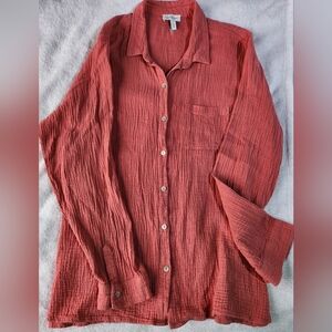 Jessica Simpson Textured Button-Down Shirt - Rust